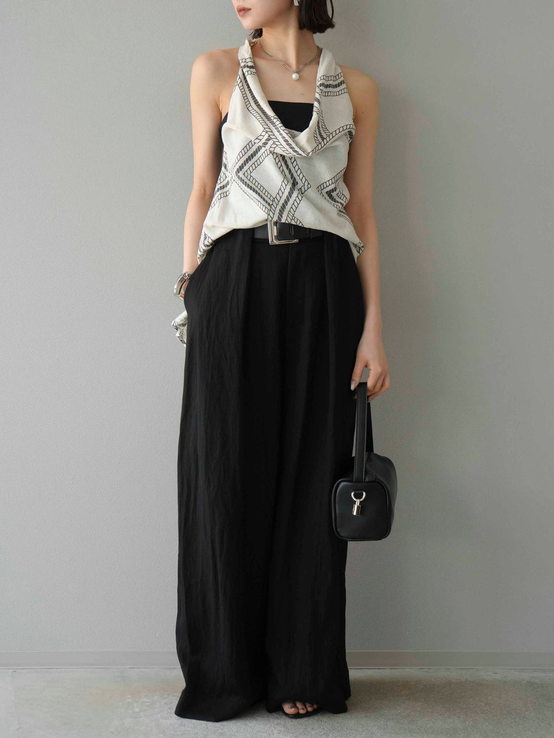 [予約]ロープ柄リネンタッチノースリブラウス/アイボリー