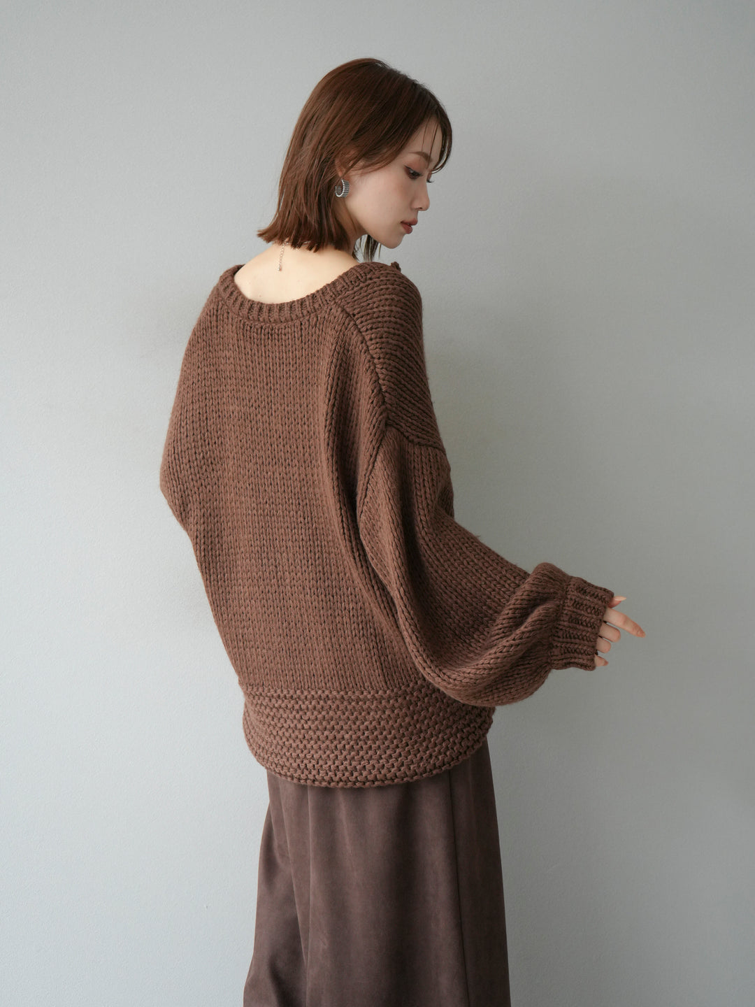 [予約]ロービングケーブルオーバーZIPニットカーディガン/ブラウン