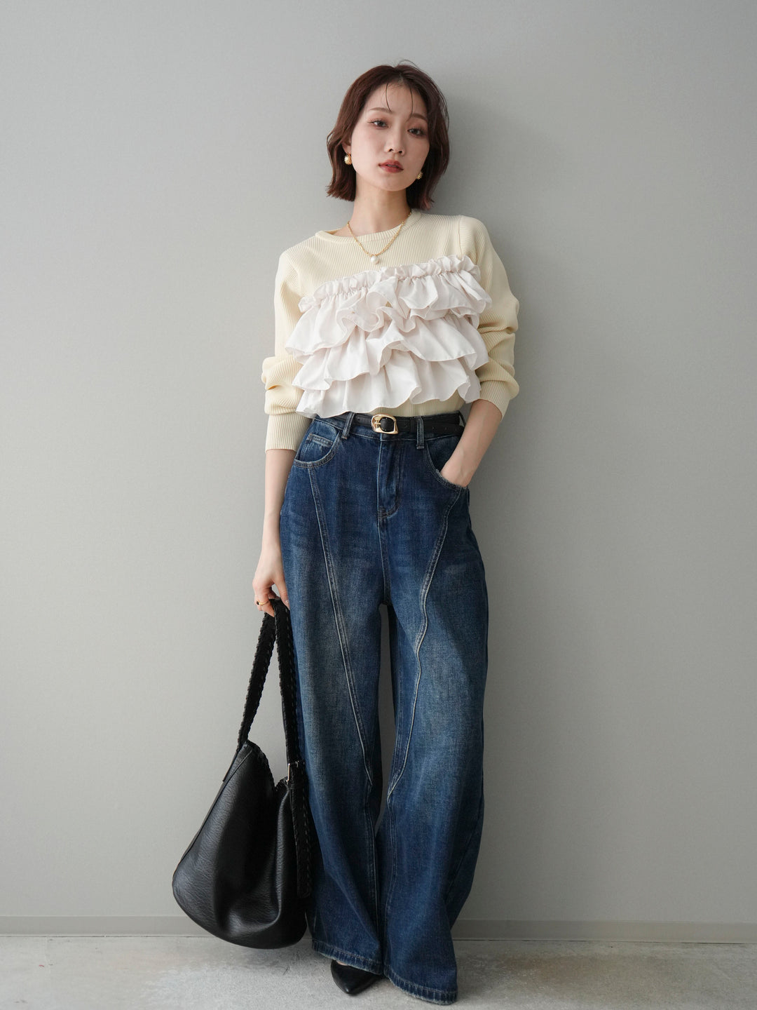 [予約]裏起毛加工デニムカーブパンツ/darkblue