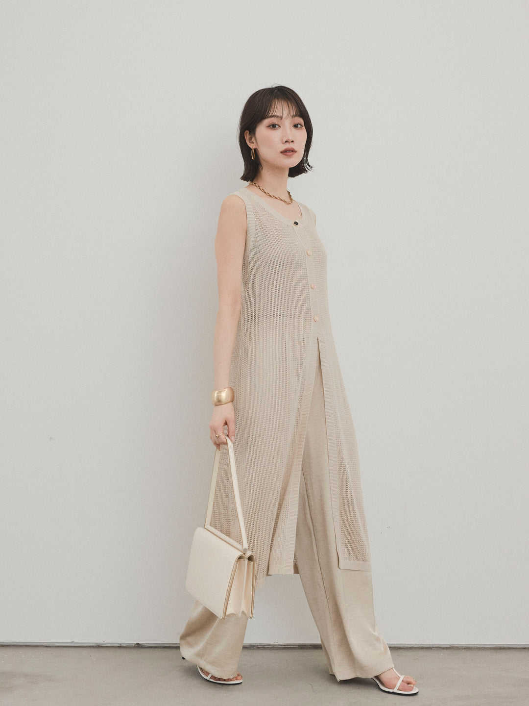 [予約]サテンイージーパンツ/ベージュ