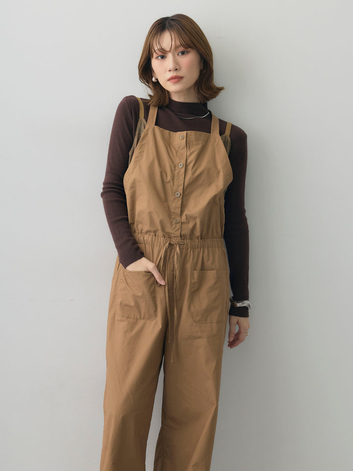 [予約]レースレイヤードホルターオールインワン/brown