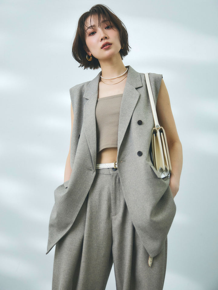 【Allure】[SET]杢調ミディ丈テーラードジレ+杢調ミディ丈テーラードジレ(2set)