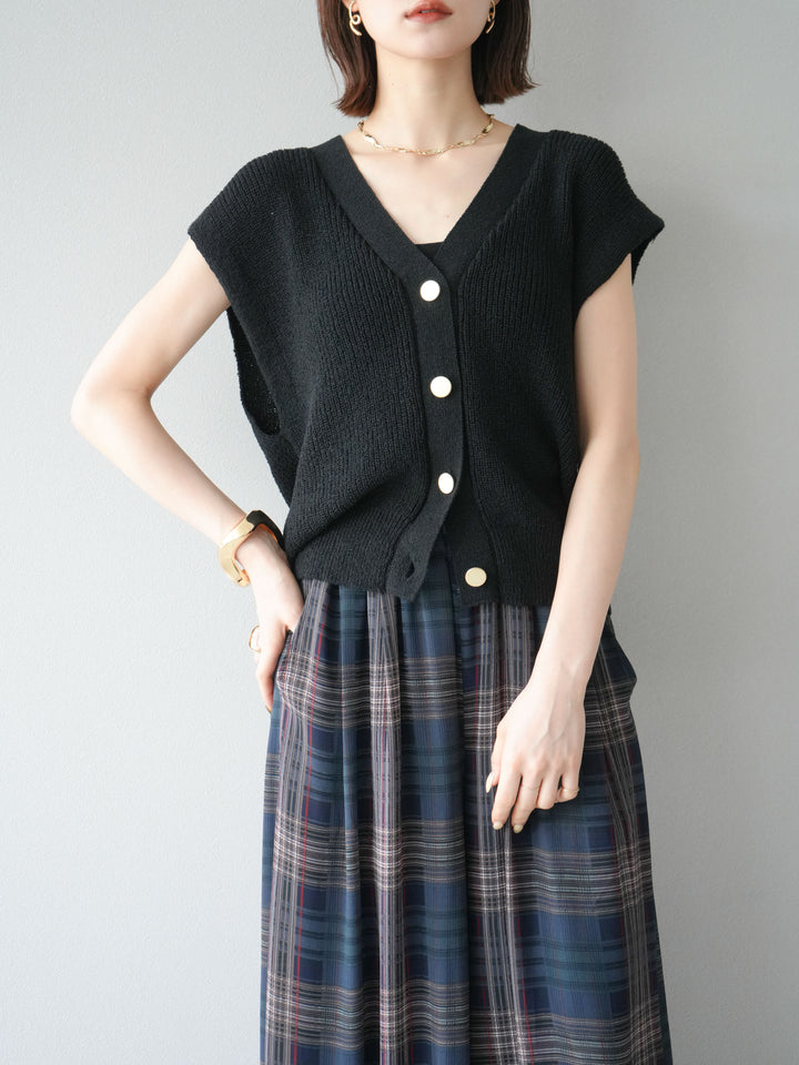 [予約]ゴールドボタンVネックニットカーディガン/ブラック