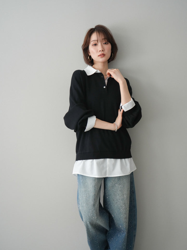 [予約]シャツドッキングオーバーニットプルオーバー/blackoff