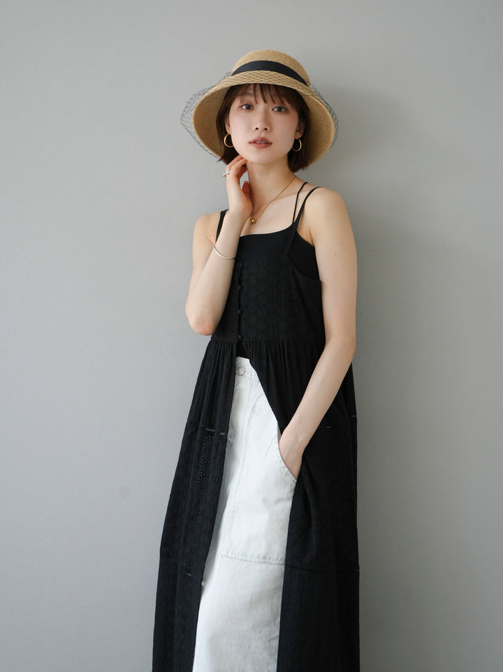 [Pre-order] Cotton patchwork lace camisole dress/black