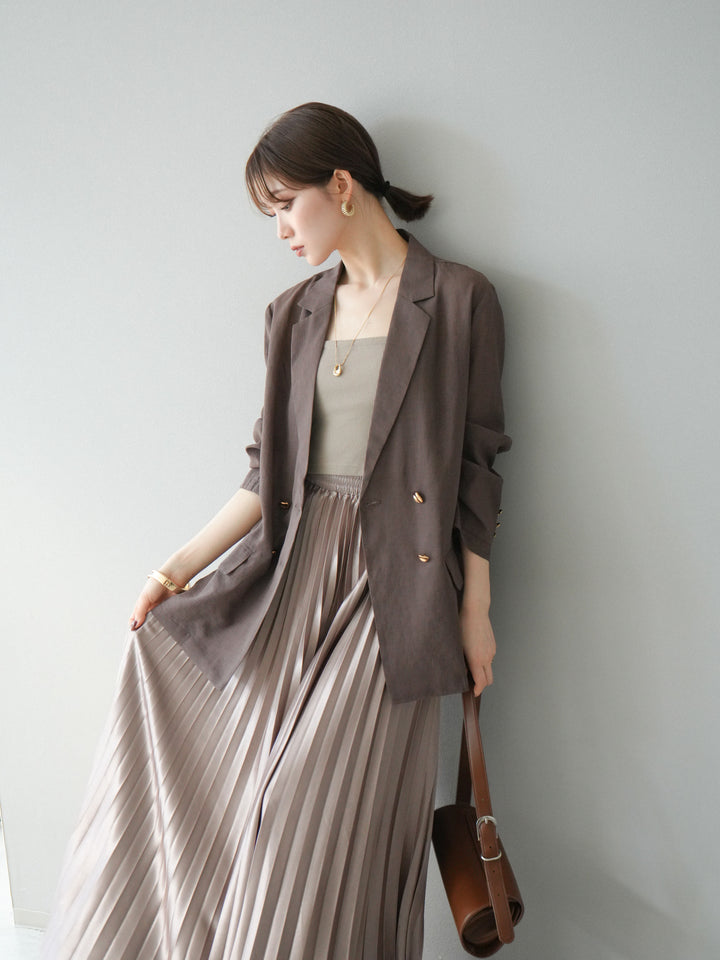 [預購] 金色紐扣透視夾克/棕色