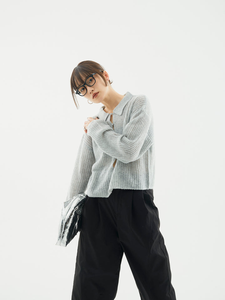 【Allure】[SET]起毛片畦編みシアーポロニット+起毛片畦編みシアーポロニット(2set)