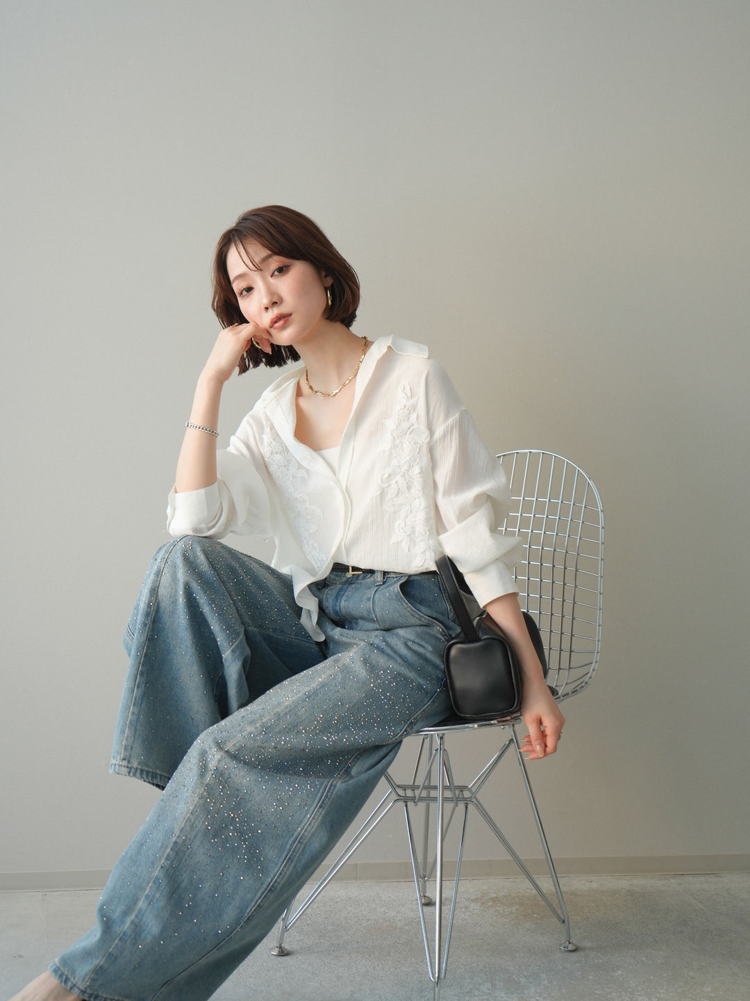 【預購】縐紗刺繡襯衫/白色