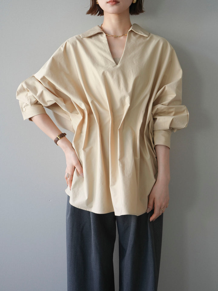 [予約]ウエストギャザースキッパーシャツ/beige