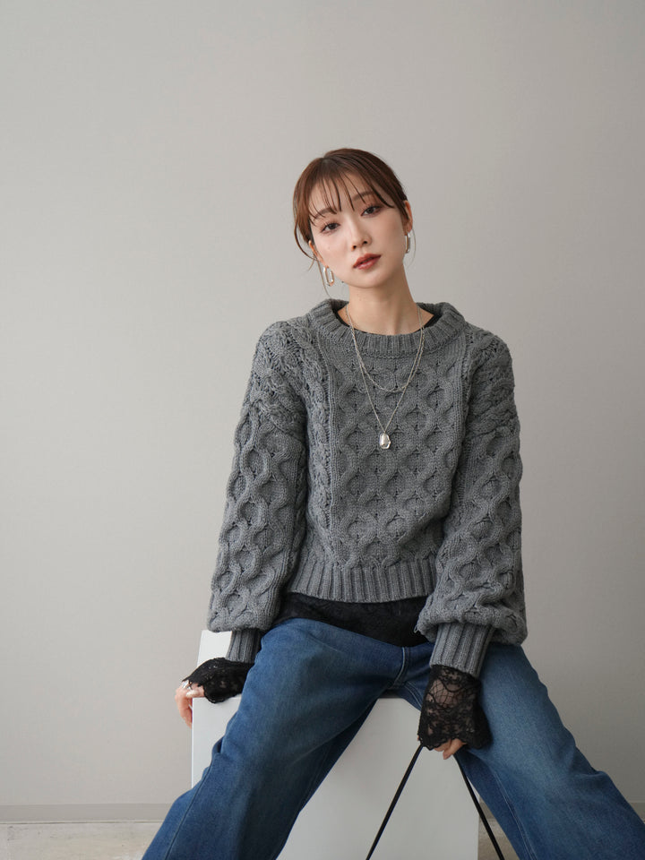 [予約]バルキーケーブルクロップドニットプルオーバー/charcoal