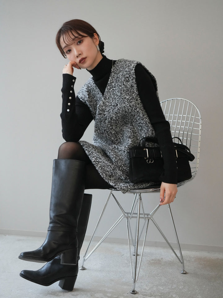 [予約]ミックスループヤーンニットミニワンピース/gray