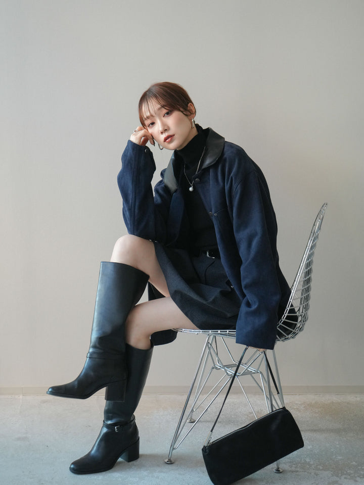 [SET]襟レザーステンカラースエードジャケット+襟レザーステンカラースエードジャケット(2set)