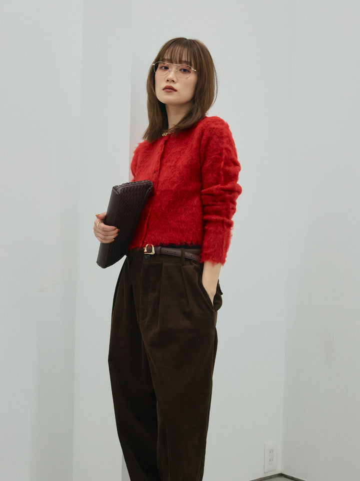 【Allure】[SET]モヘアタッチクロップドニットプルオーバー+コーデュロイタックワイドパンツ(2set)