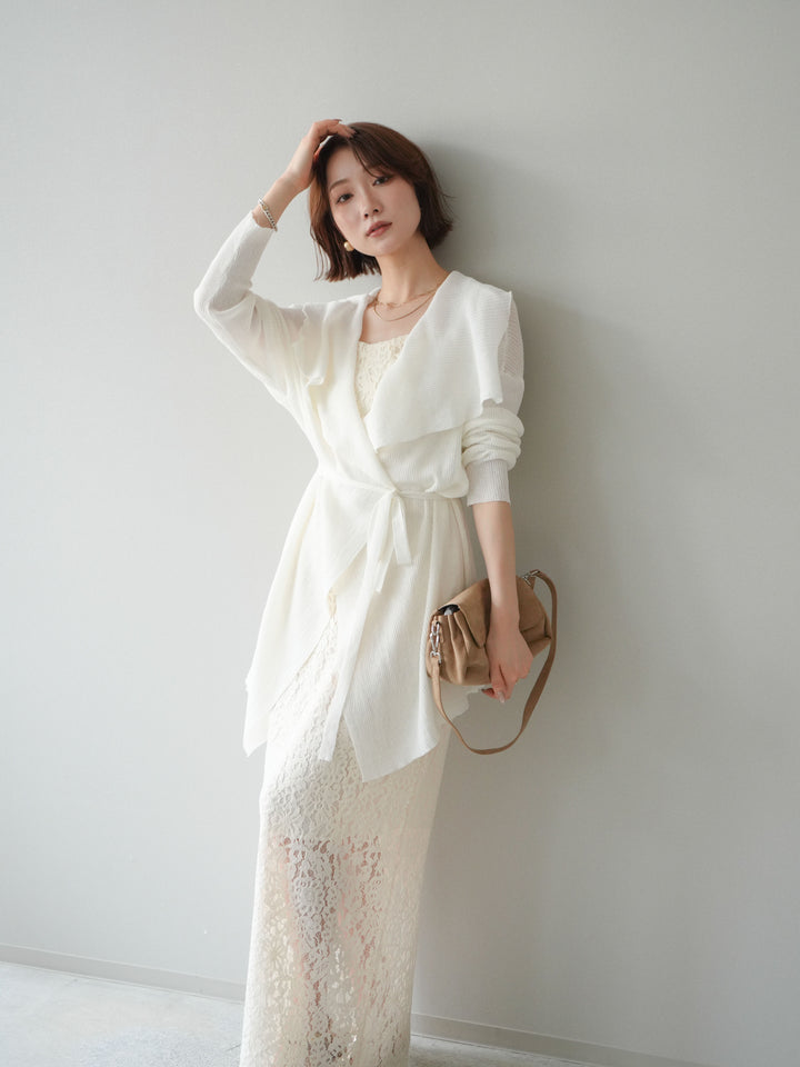 [SET]ドレープリブニットガウン+フルレースキャミ＆IラインスカートSET UP(2set)