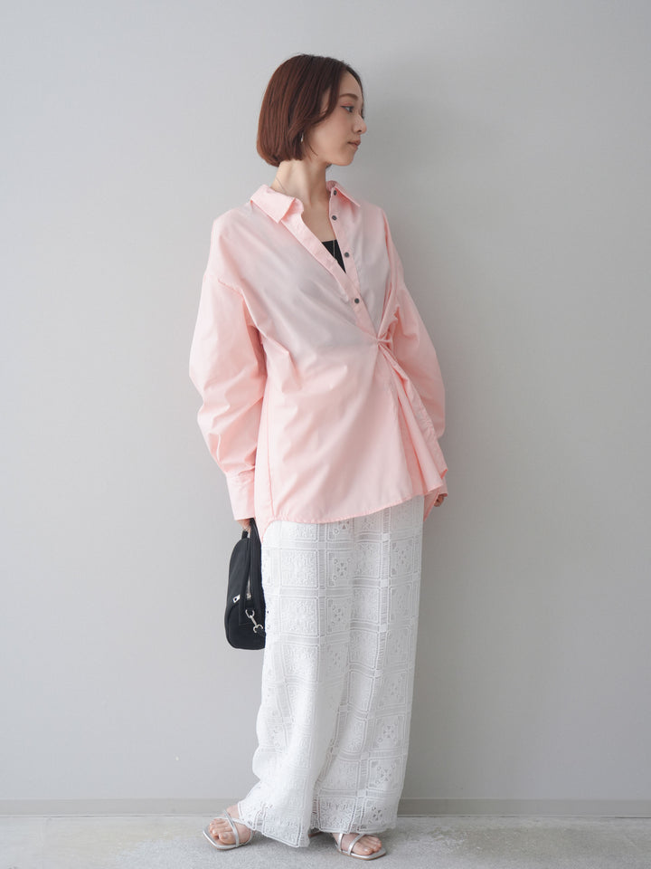 [SET]2wayベーシックルーズシャツ+パネルレースイージーパンツ(2set)