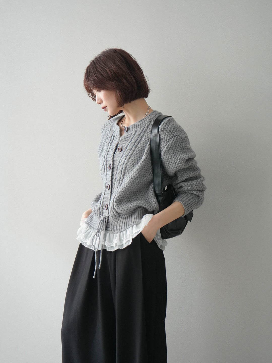 [SET]裾レースケーブルニットカーディガン+選べるアクセセット(2set)