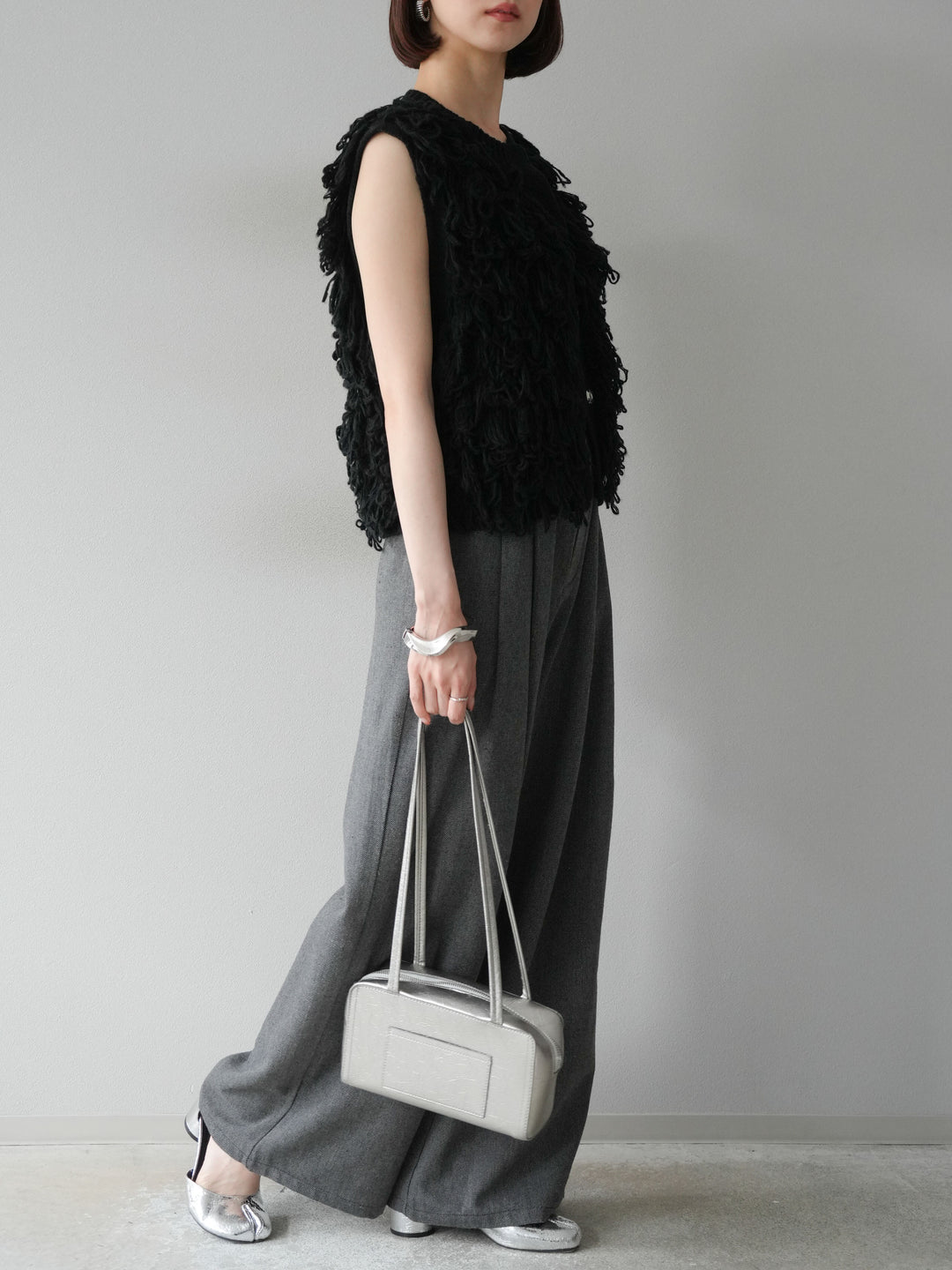 [予約]ツイードタッチタックワイドパンツ/ダークグレー