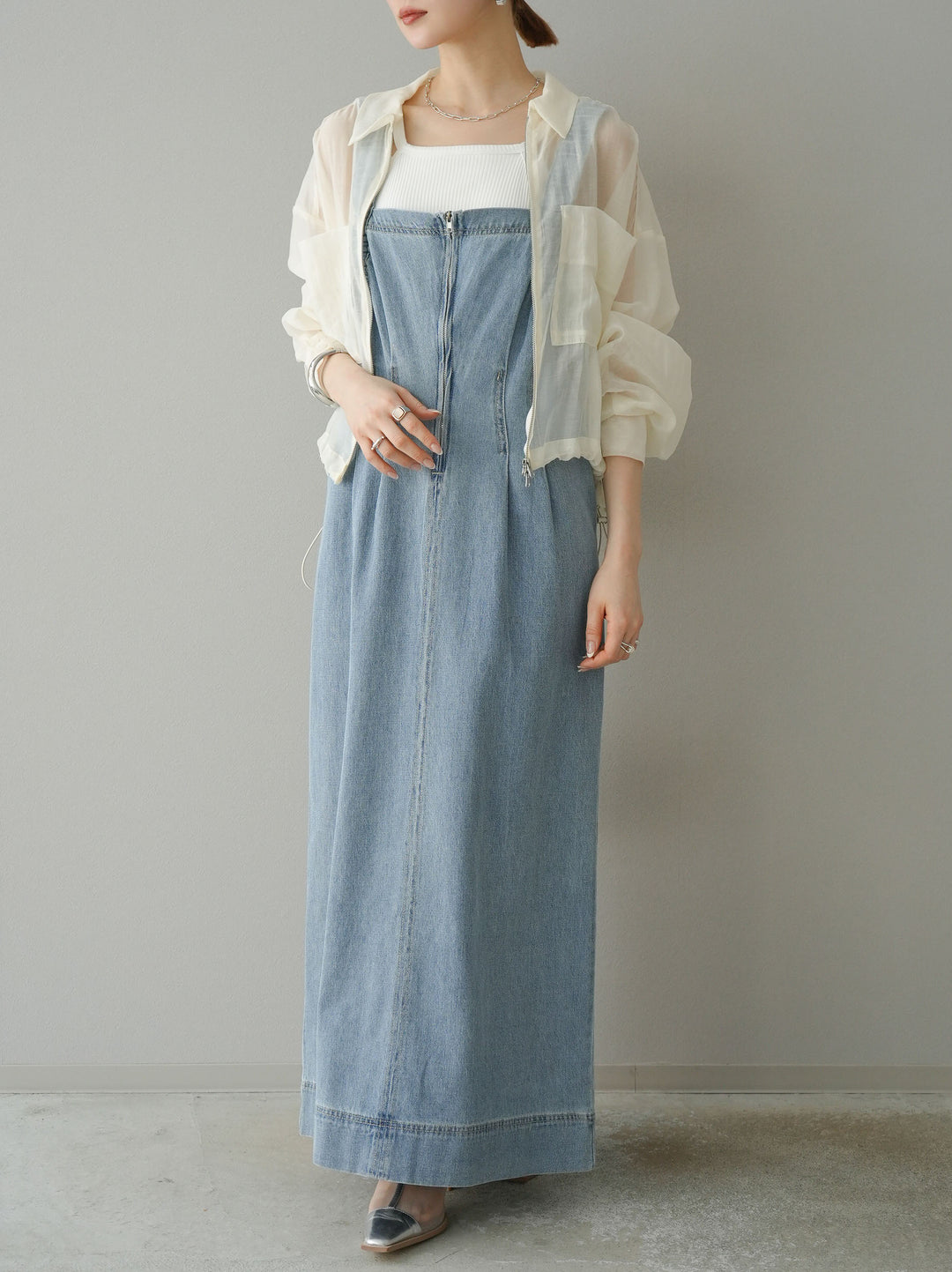 [預購] 牛仔拉鍊衛衣裙/淺藍