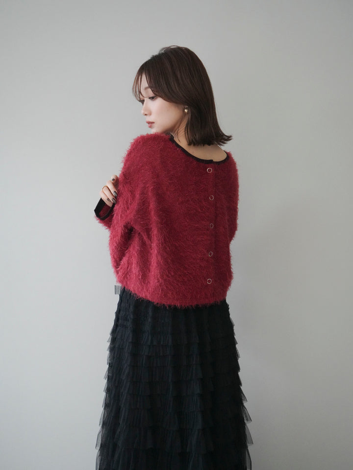 [予約]バイカラー2WAYシャギーニットカーディガン/red