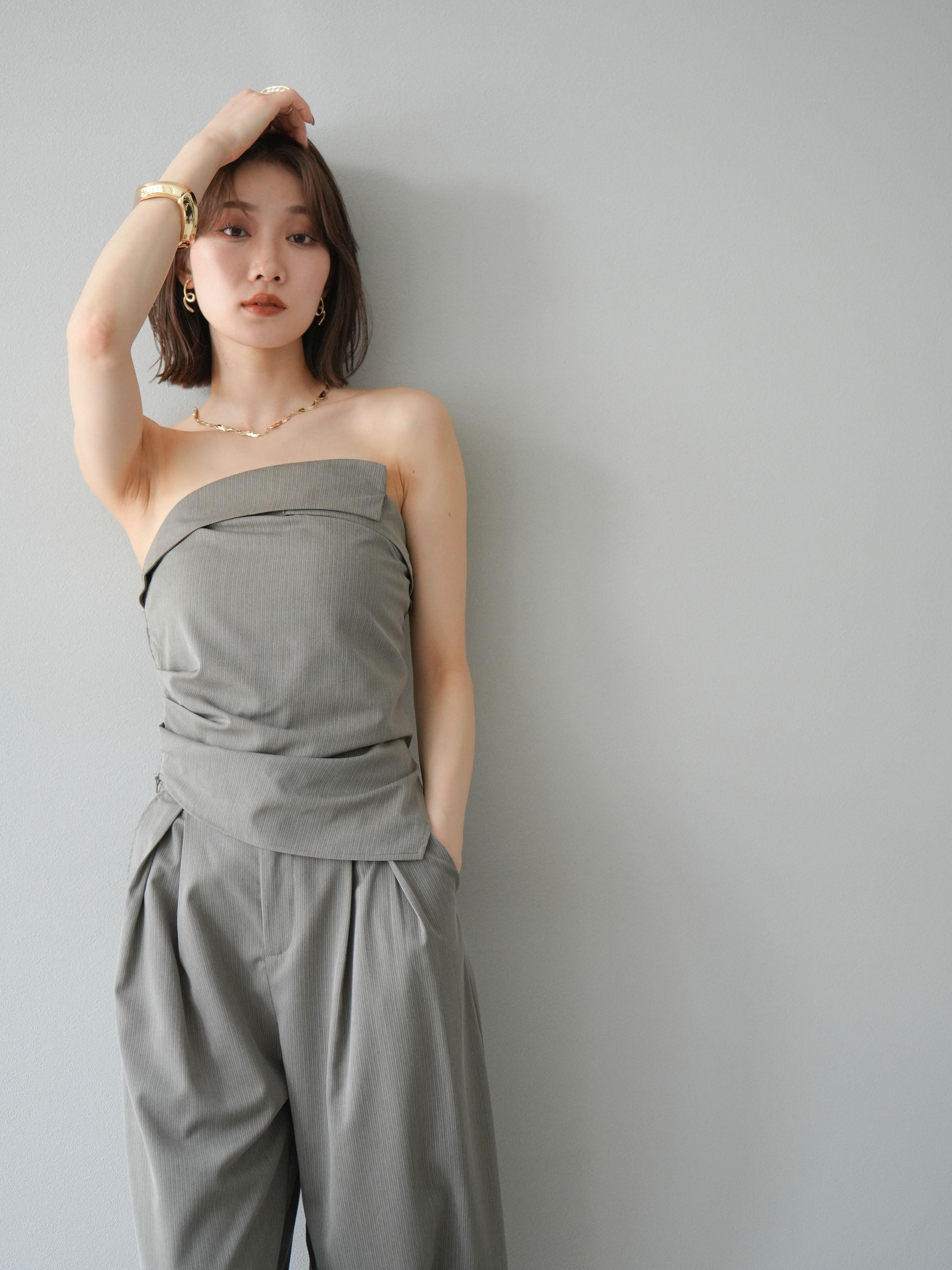 SET]ストライプタックベアトップ＆ワイドパンツSET UP(2set) – Lumier