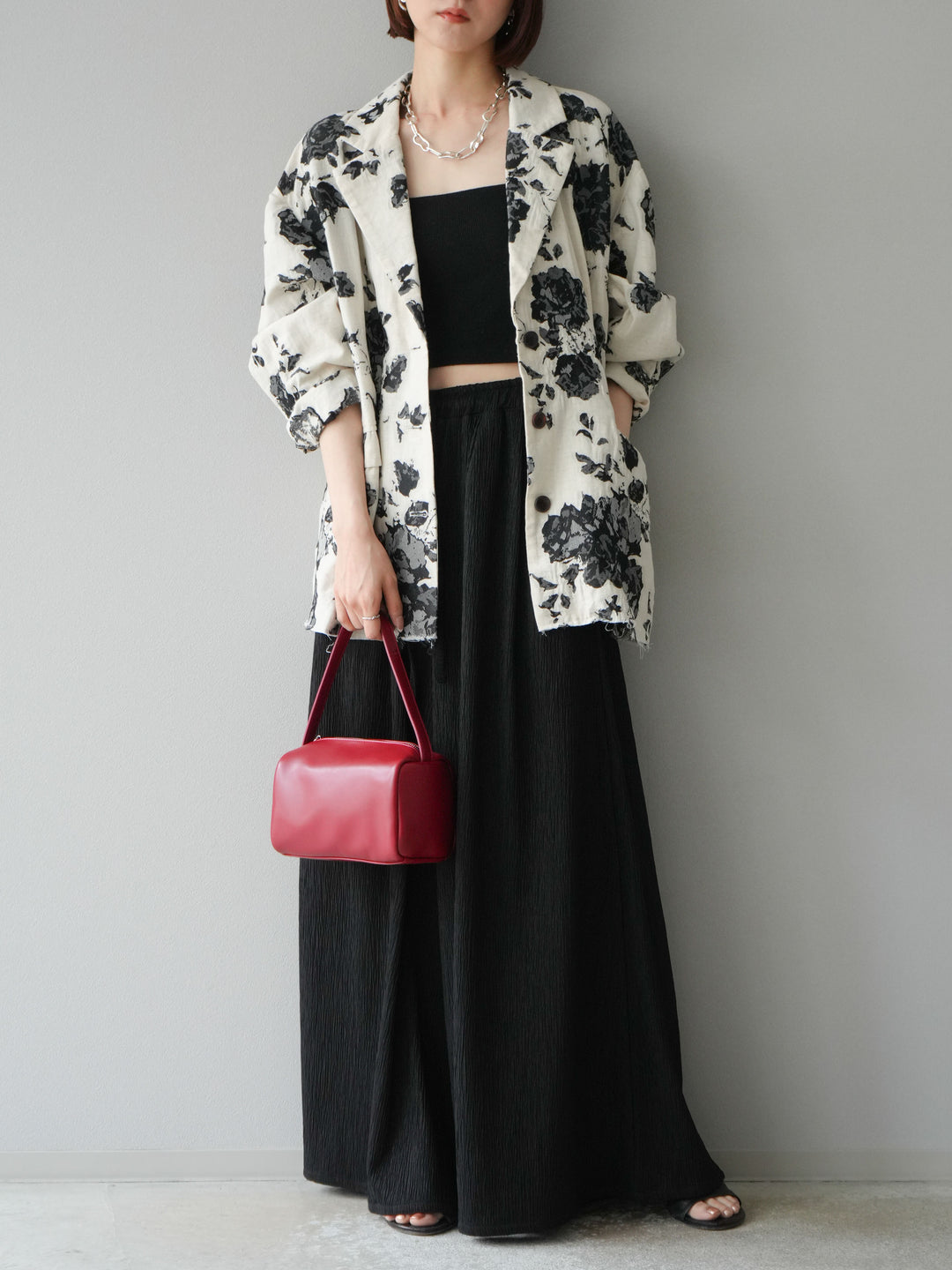 [予約]ジャガードカットオフジャケット/ブラック