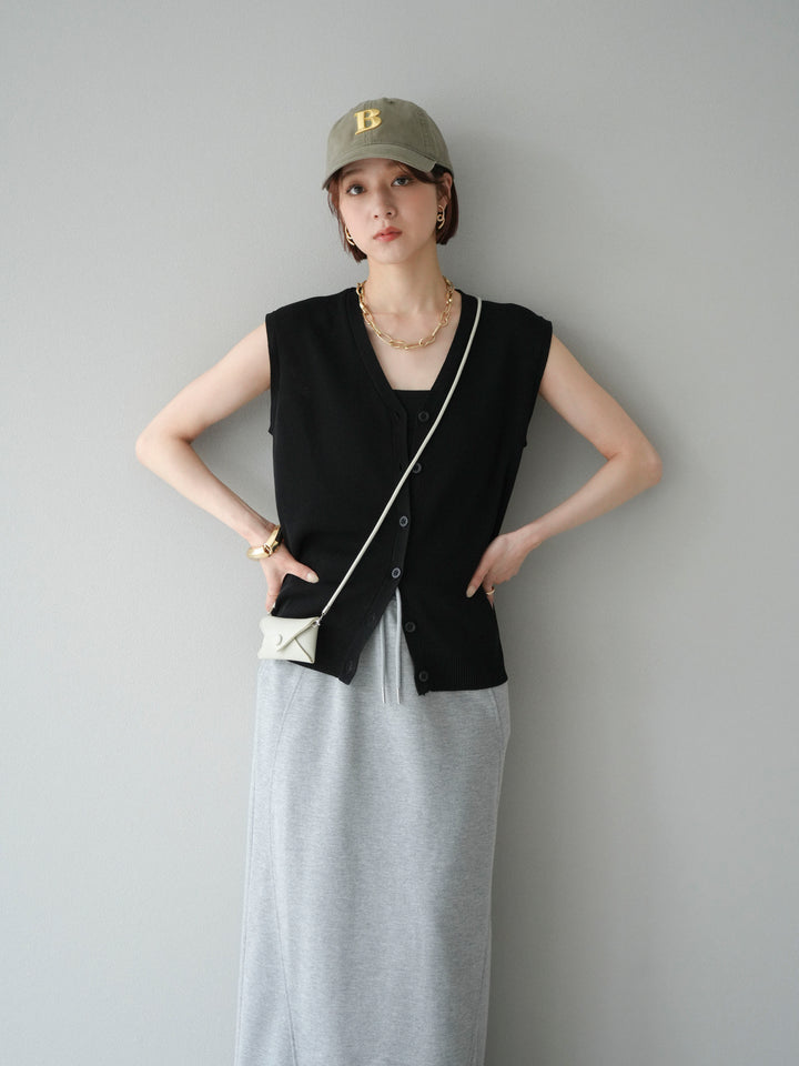 [SET] V領人造絲針織背心 + V領人造絲針織背心（2件組）