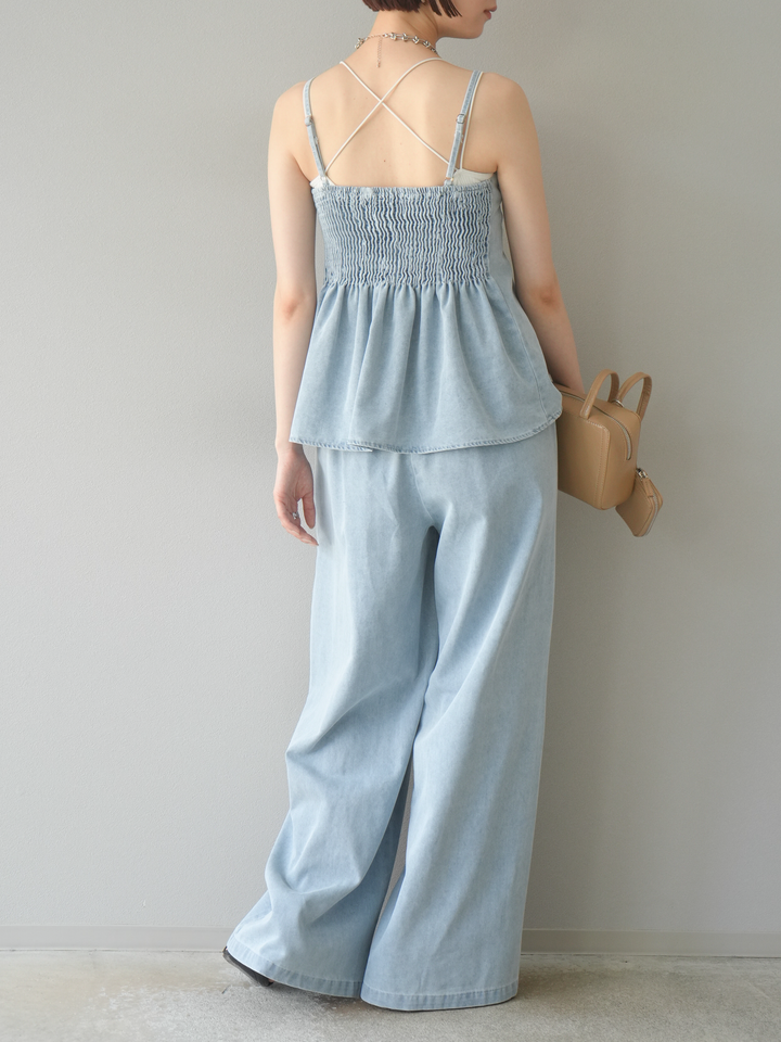 [SET]デニムタックフレアキャミソール＆イージーワイドパンツSET UP(2set)