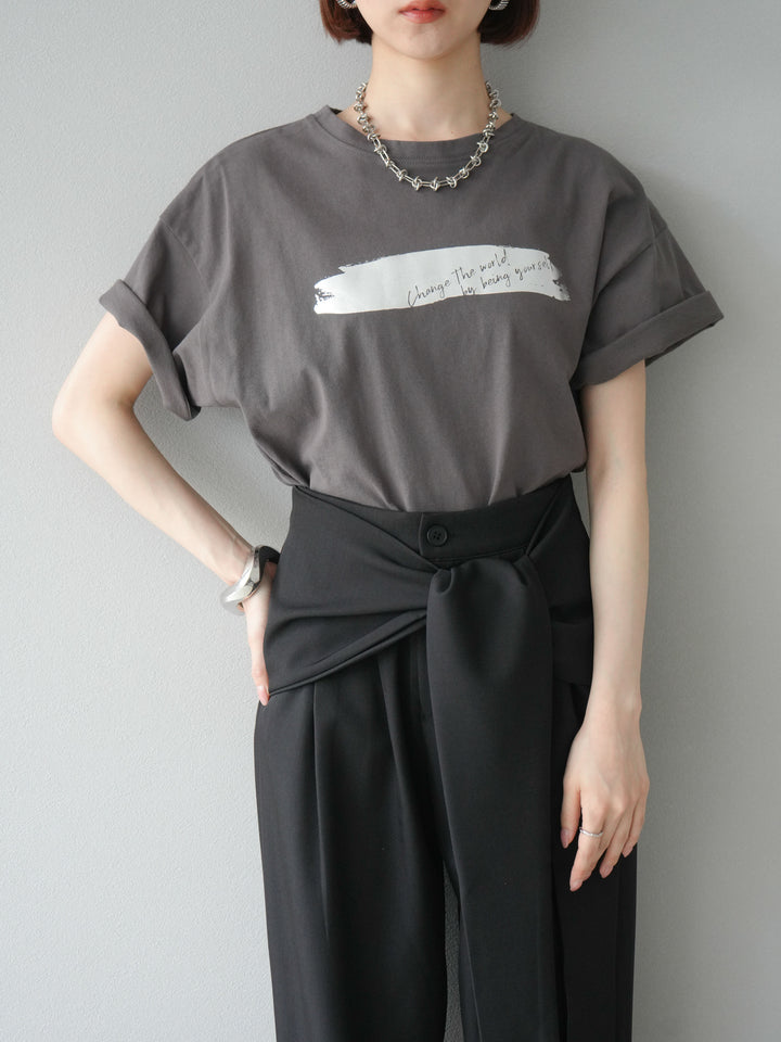 [予約]箔プリントTシャツ/チャコールシルバー