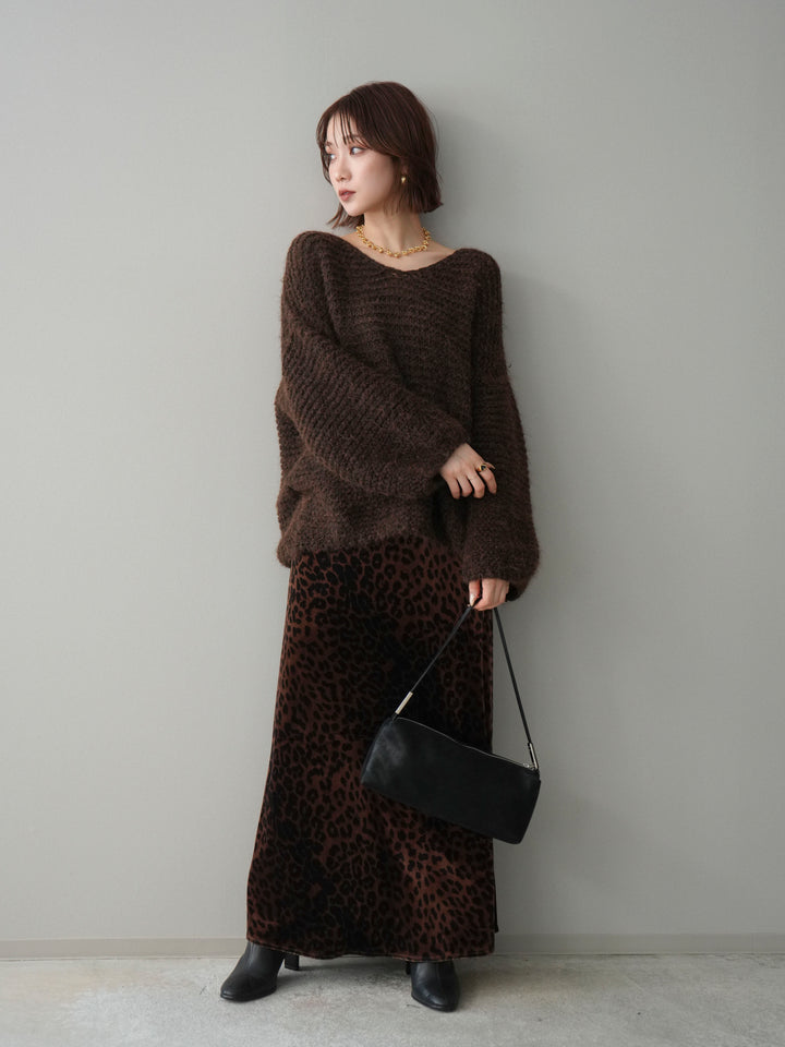 [予約]ワッフル編みシャギーニットプルオーバー/brown