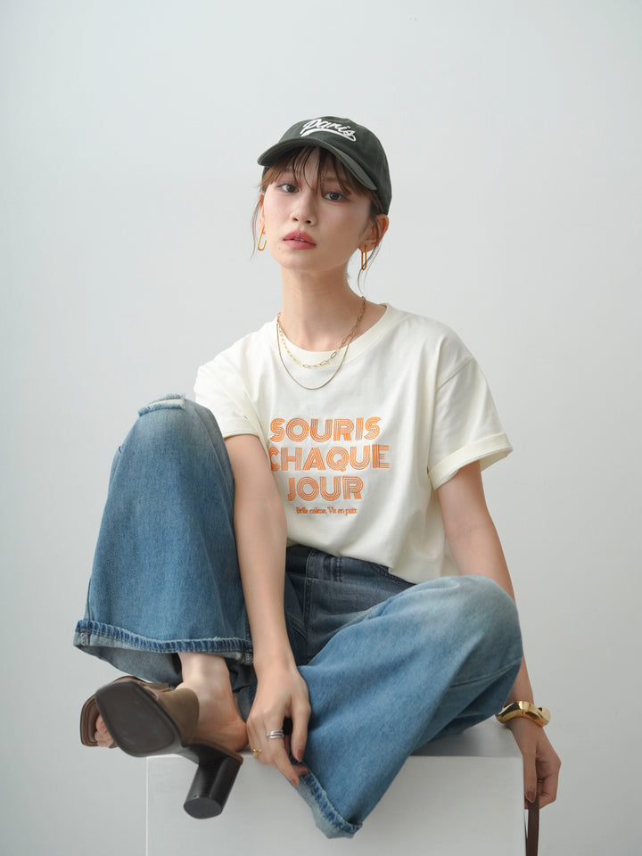[予約]ロゴ刺繍TEE/ecru