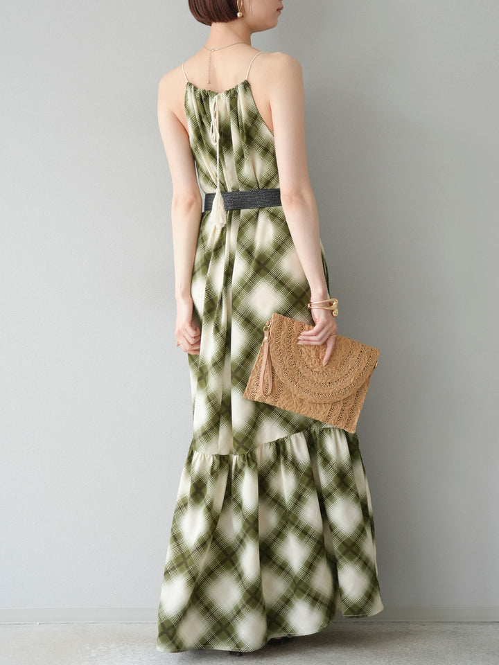 [SET] 繫腰帶格紋無袖洋裝 + 繫腰帶格紋無袖洋裝 (2 套)