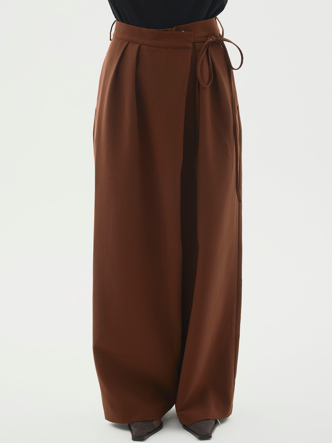 [予約]ラップデザインタックワイドパンツ/ブラウン