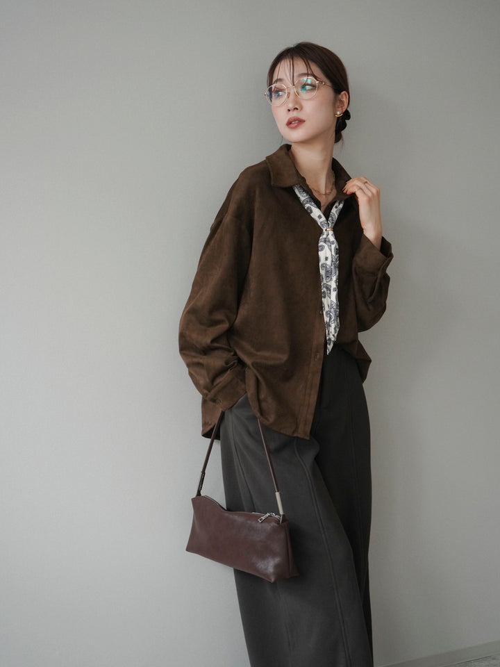 [予約]スカーフ付きスエードシャツ/brown
