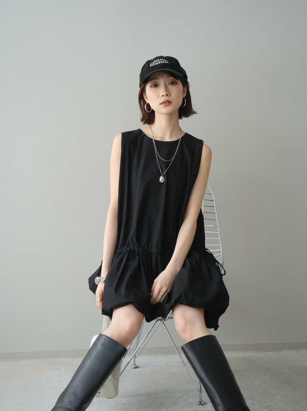 [予約]ノースリバルーンミニワンピース/black