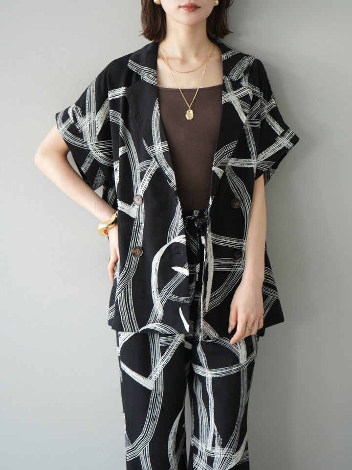 [予約]サークル柄ハーフジャケット/ブラック