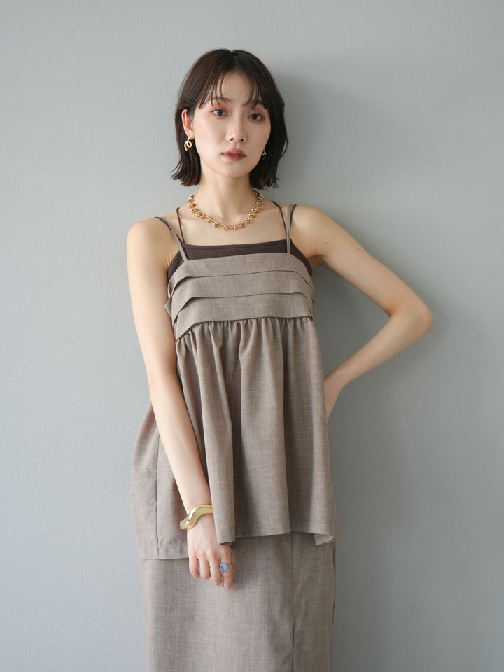 [訂位] 仿亞麻緊身設計吊帶背心/灰褐色