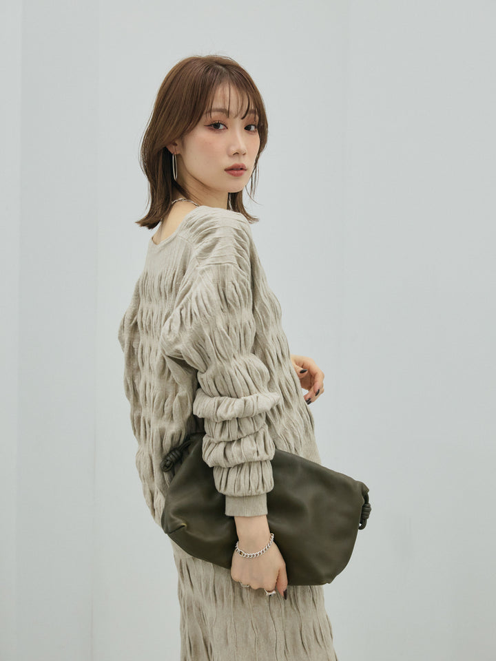 【Allure】[SET]シャーリングニットカーディガン&ニットスカートSET UP