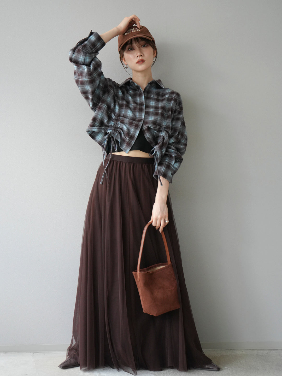 [予約]ドロストクロップネルチェックドシャツ/ブルー