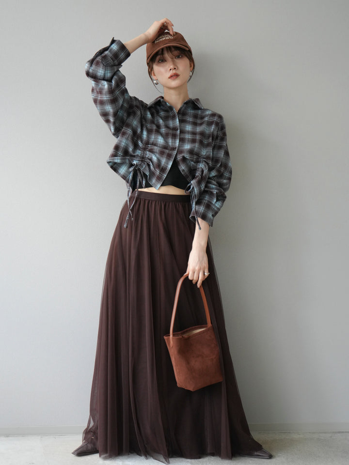 [予約]ドロストクロップネルチェックドシャツ/ブルー