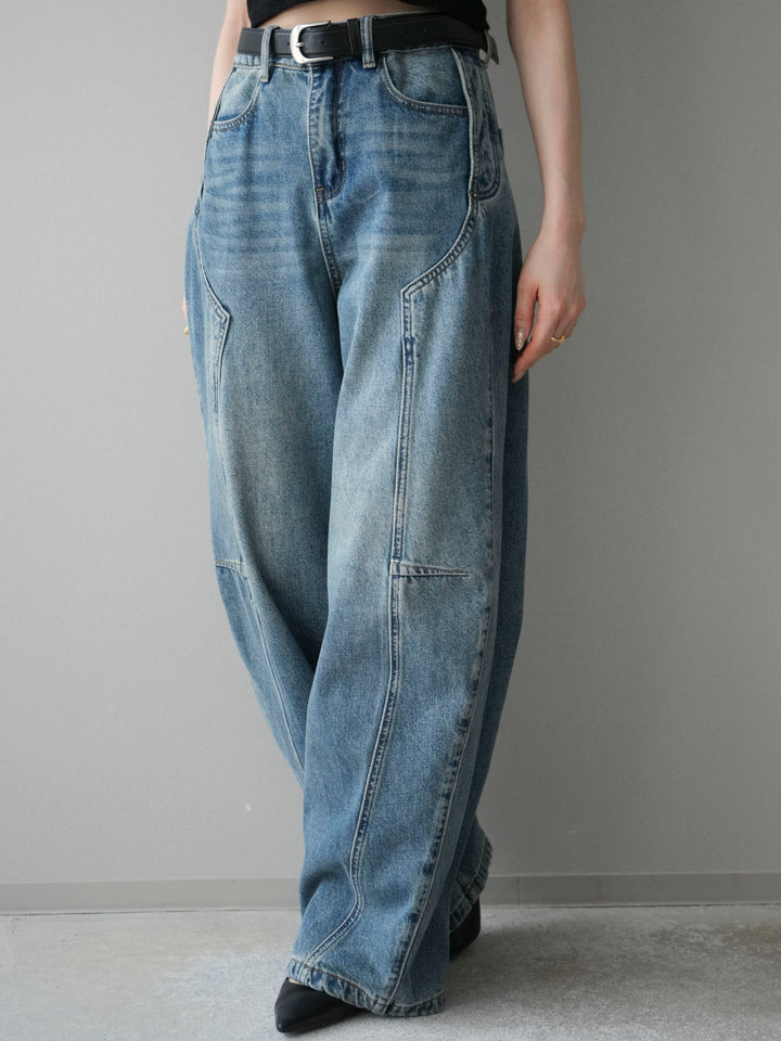 [予約]ベルト付3Dカーブデニムパンツ/blue
