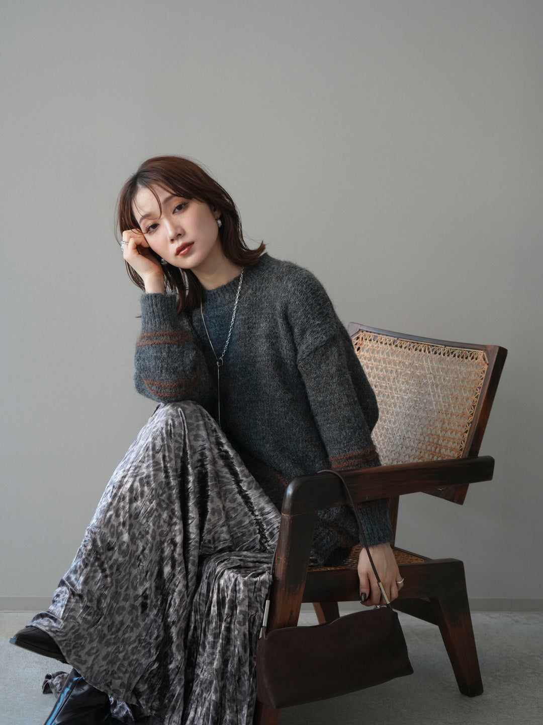 [SET]クルーネックラインボーダーニットプルオーバー+選べるアクセセット(2set)