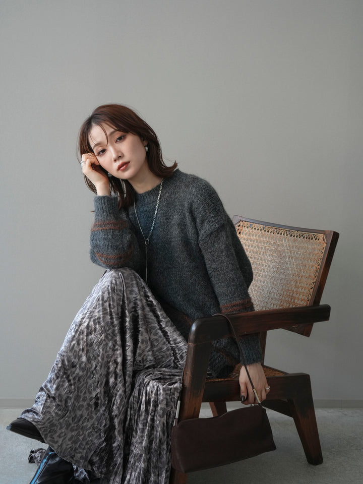 [SET]クルーネックラインボーダーニットプルオーバー+選べるアクセセット(2set)