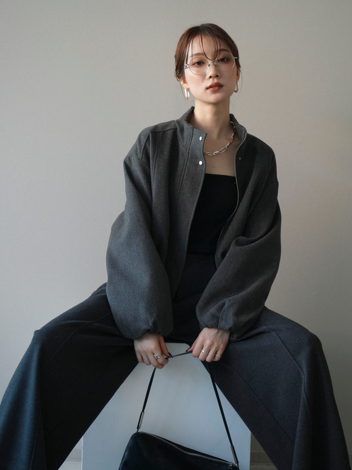 [予約]タックデザインジップブルゾン/charcoal