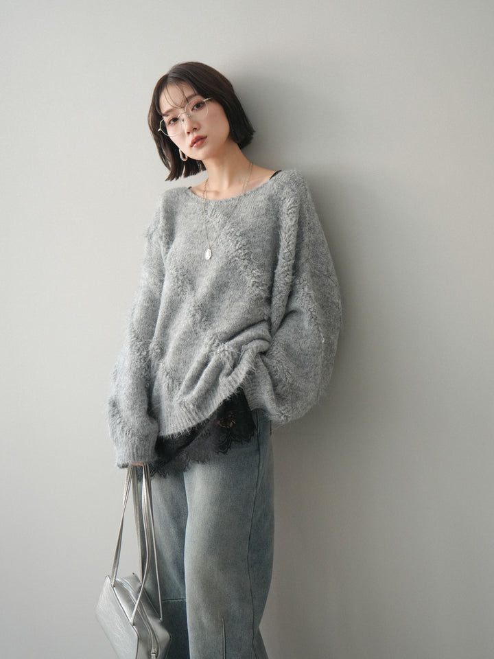 [SET]シャギーデザインニットプルオーバー+選べるアクセセット(2set)
