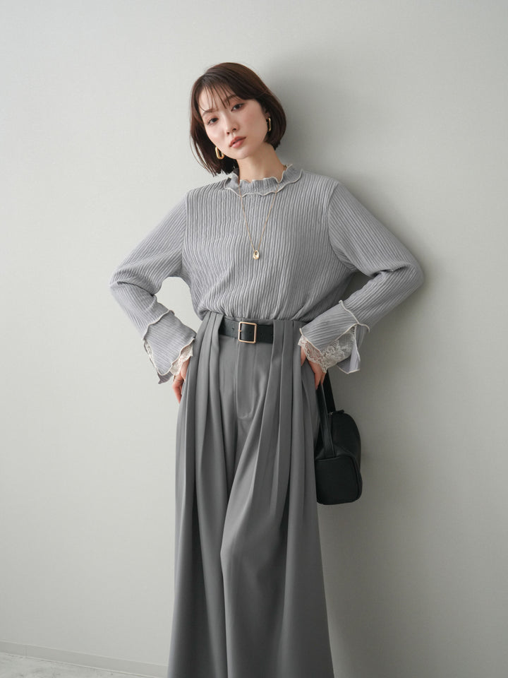 [予約]袖レース楊柳メロートップス/lightgray