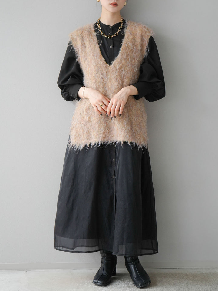 [予約]ウール混ミックスヤーンニットベスト/オレンジ