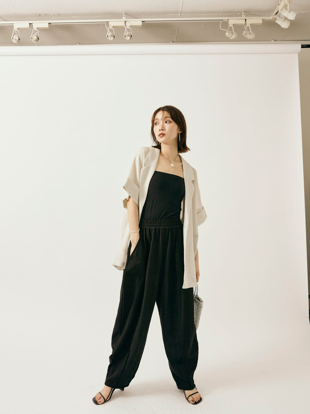 [予約]リネンライクベイカーバルーンパンツ/ブラック