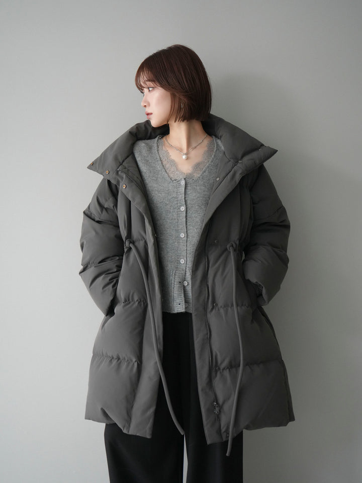 [20%オフ]スタンドカラーウエストベルトミドルダウンコート/gray