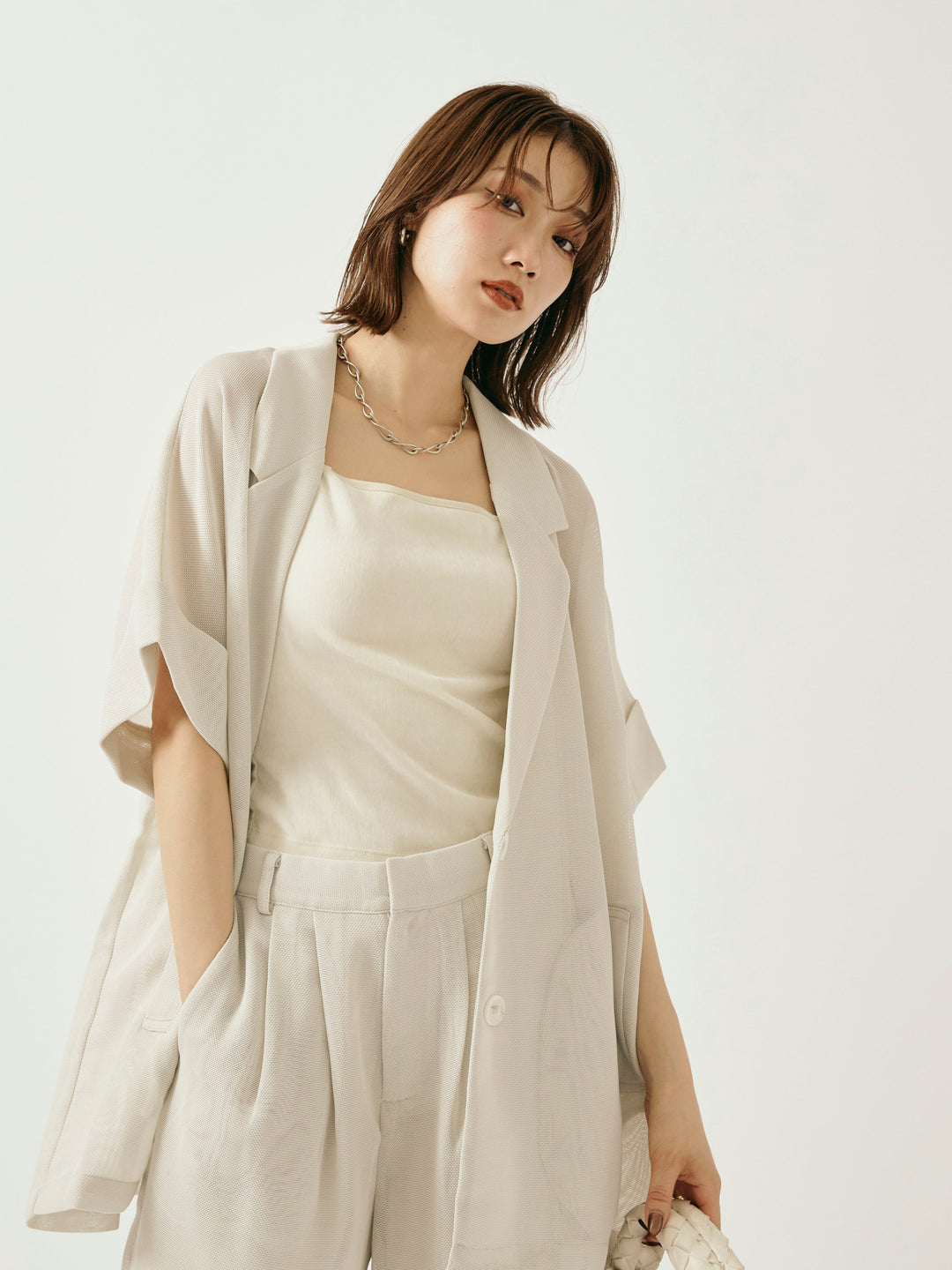 【Allure】[SET]メッシュハーフテーラードジャケット+メッシュハーフテーラードジャケット(2set)