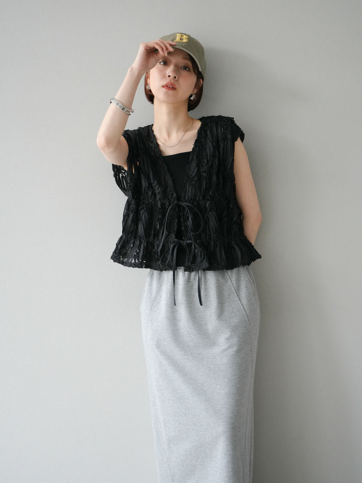 [予約]ジャガードレースリボントップス/ブラック
